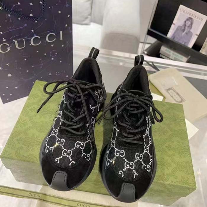 G*u*i unisex gg G*u*i run gg crystal mesh sneaker black suede mid 6 cm heel