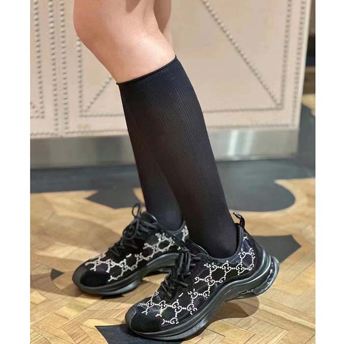 G*u*i unisex gg G*u*i run gg crystal mesh sneaker black suede mid 6 cm heel