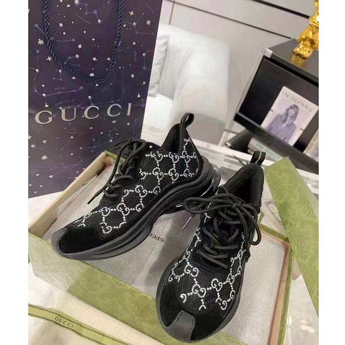 G*u*i unisex gg G*u*i run gg crystal mesh sneaker black suede mid 6 cm heel