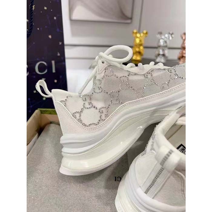 G*u*i unisex gg G*u*i run gg crystal mesh sneaker white suede mid 6 cm heel
