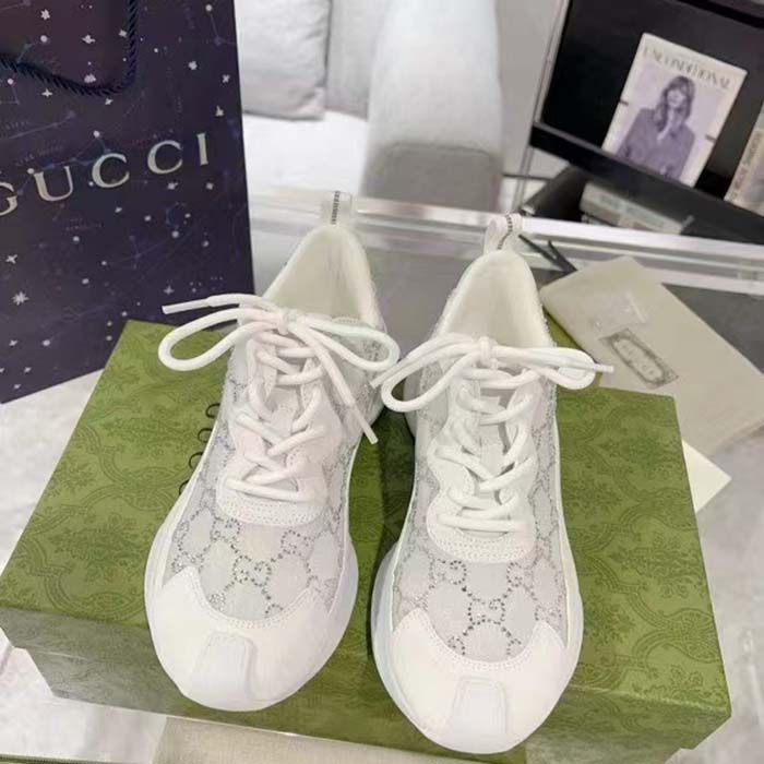 G*u*i unisex gg G*u*i run gg crystal mesh sneaker white suede mid 6 cm heel