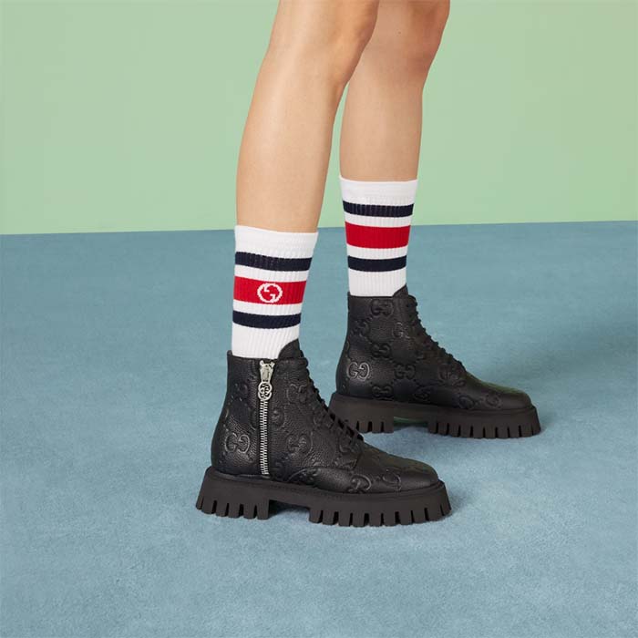 G*u*i unisex gg leather boots rubber lug sole lace-up interlocking g flats