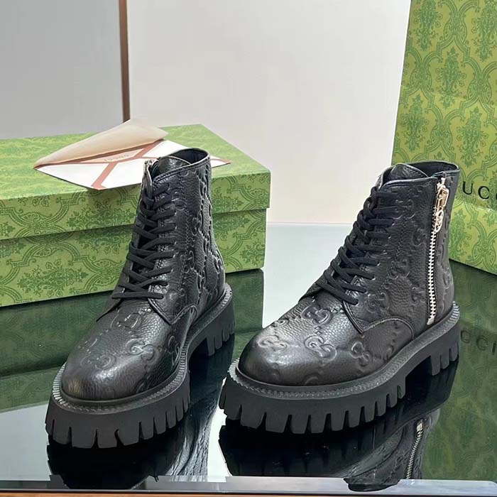 G*u*i unisex gg leather boots rubber lug sole lace-up interlocking g flats