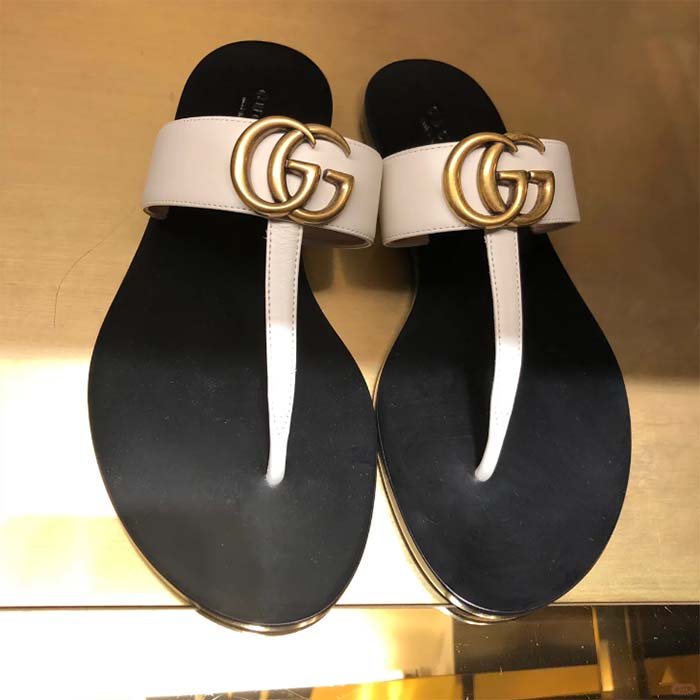 G*u*i unisex gg leather thong sandal double g white leather interlocking g flat