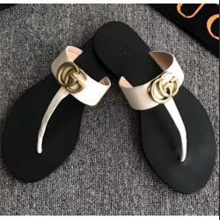G*u*i unisex gg leather thong sandal double g white leather interlocking g flat