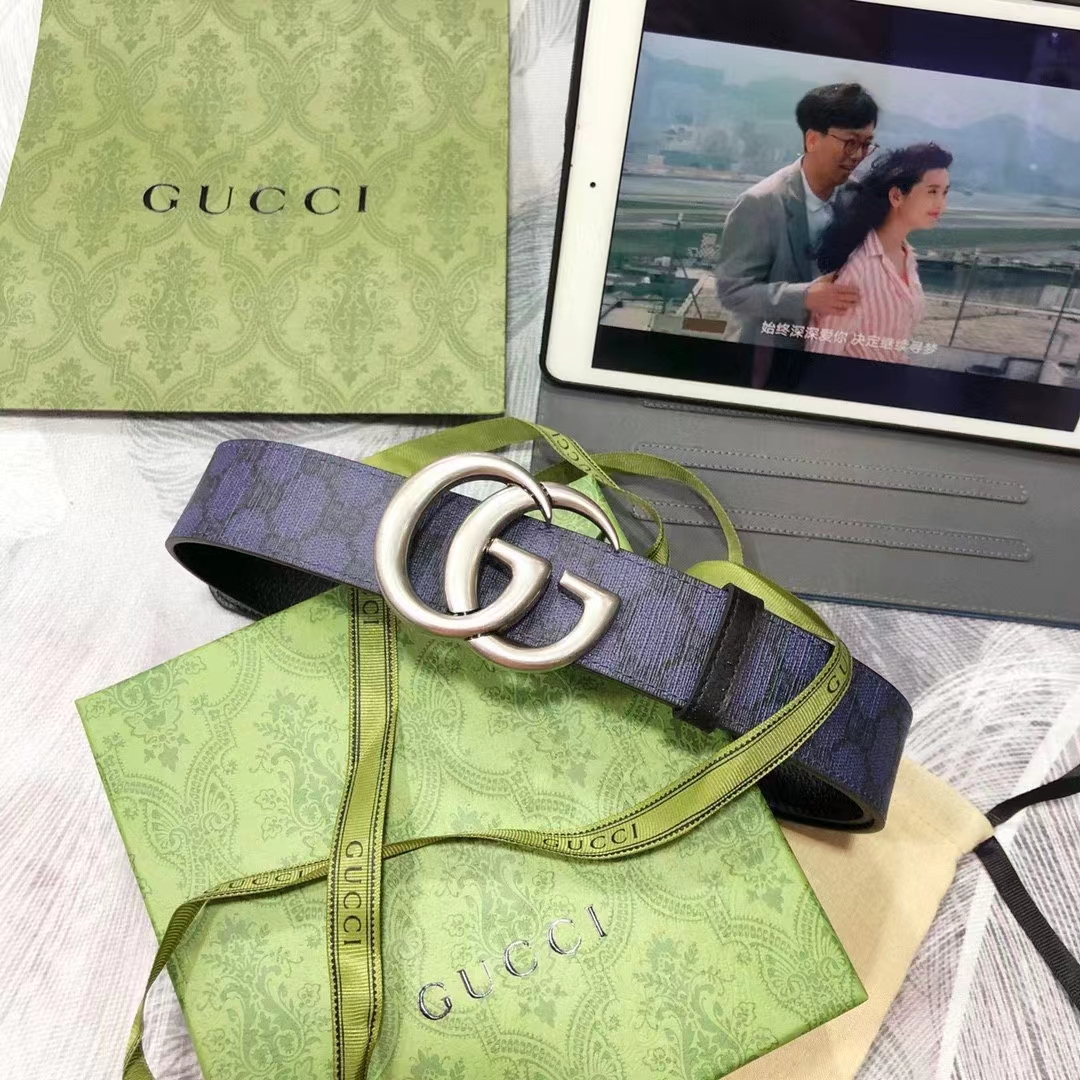 G*u*i unisex gg marmont reversible belt dark blue supreme canvas double g buckle