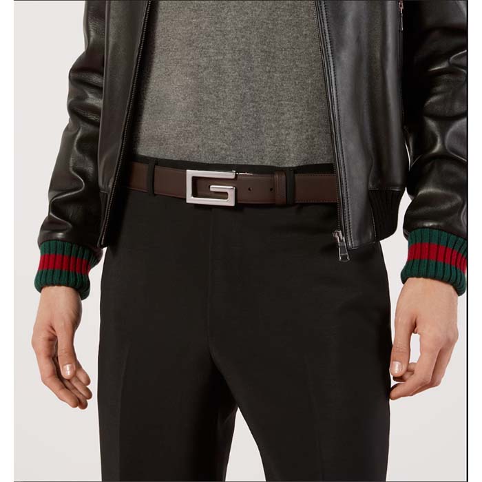 G*u*i unisex gg reversible belt square g buckle black leather reverses brown leather