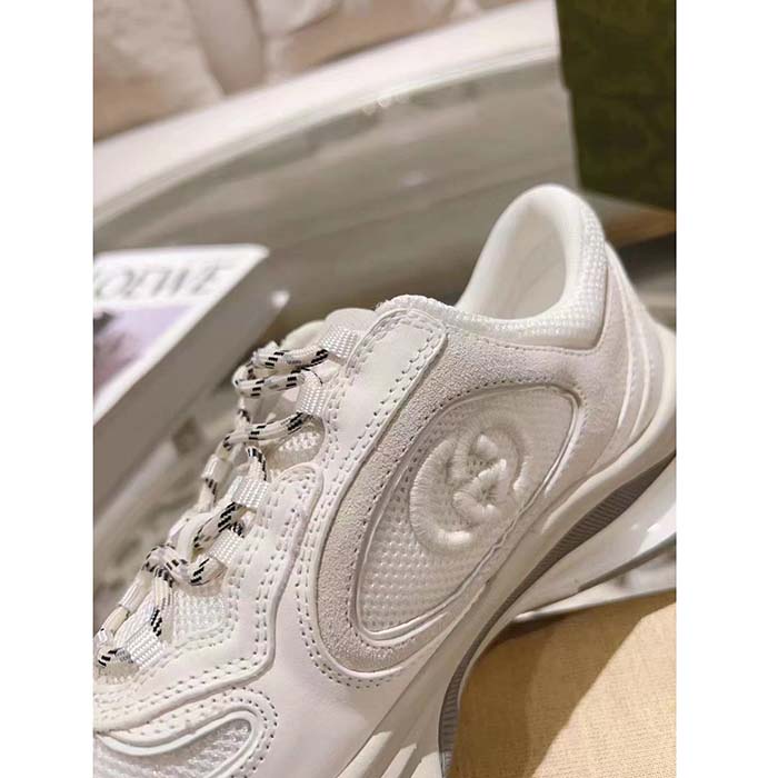 G*u*i unisex gg run sneaker white suede interlocking g bi-color rubber lace-up low-heel