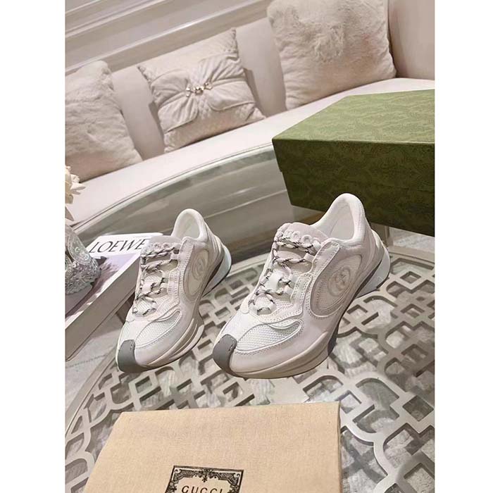 G*u*i unisex gg run sneaker white suede interlocking g bi-color rubber lace-up low-heel