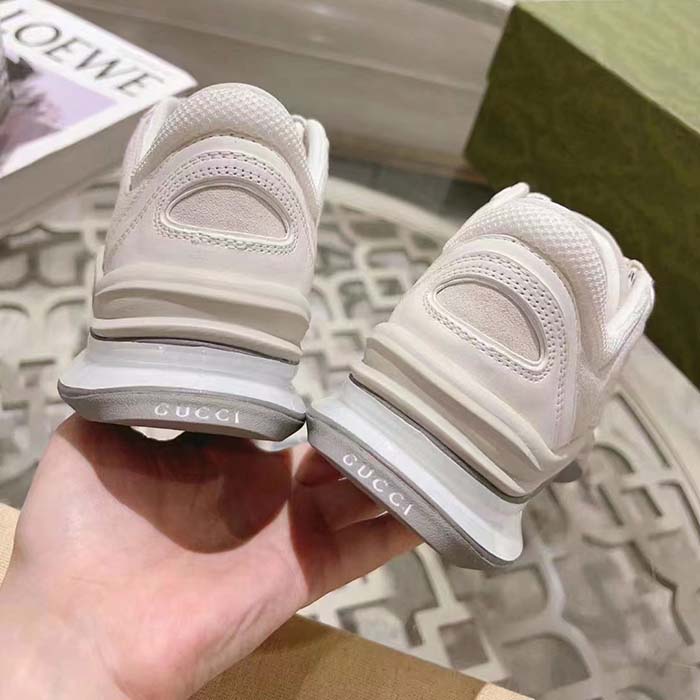 G*u*i unisex gg run sneaker white suede interlocking g bi-color rubber lace-up low-heel