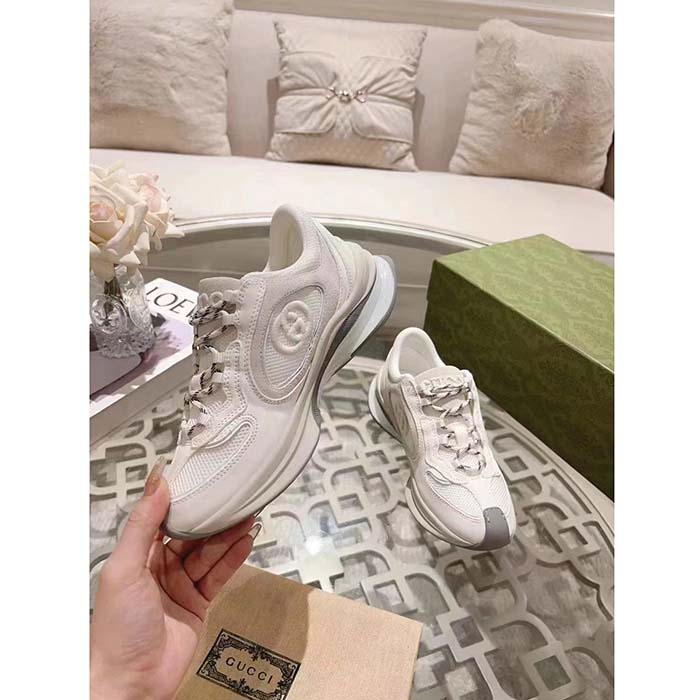 G*u*i unisex gg run sneaker white suede interlocking g bi-color rubber lace-up low-heel