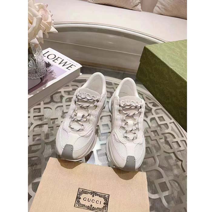 G*u*i unisex gg run sneaker white suede interlocking g bi-color rubber lace-up low-heel