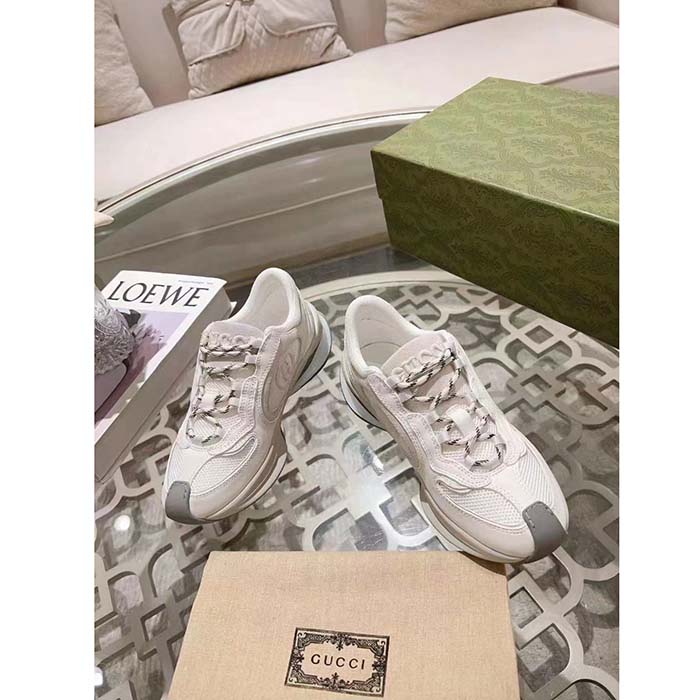 G*u*i unisex gg run sneaker white suede interlocking g bi-color rubber lace-up low-heel