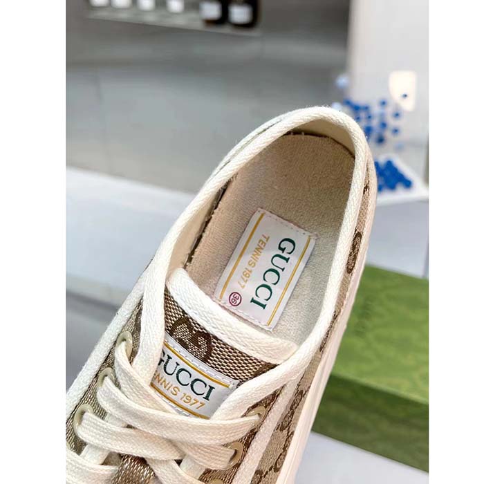 G*u*i unisex gg sneaker beige ebony original gg canvas rubber sole interlocking g flat