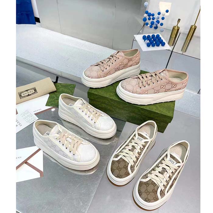 G*u*i unisex gg sneaker beige ebony original gg canvas rubber sole interlocking g flat