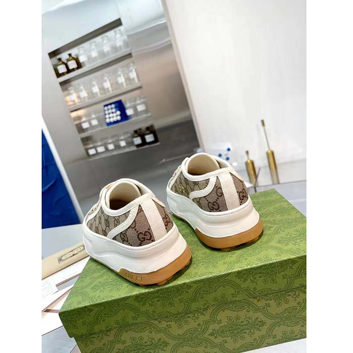 G*u*i unisex gg sneaker beige ebony original gg canvas rubber sole interlocking g flat