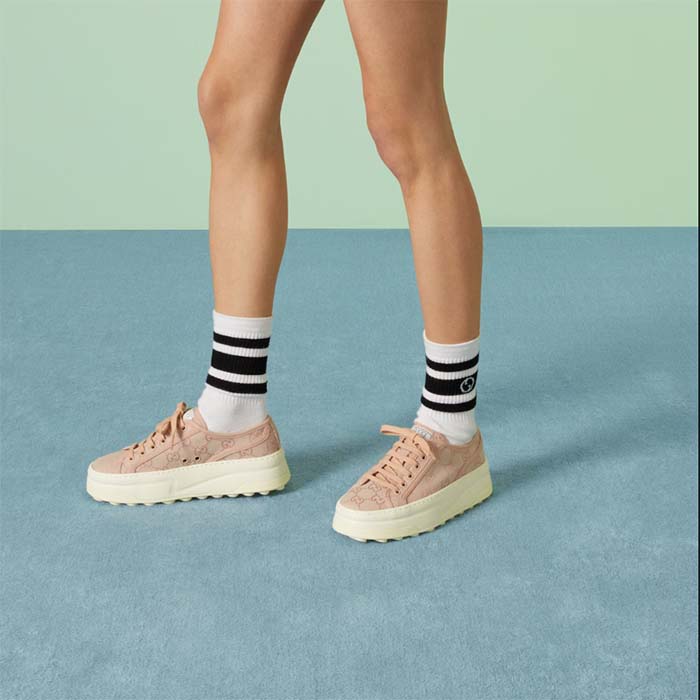G*u*i unisex gg sneaker pink original gg canvas rubber sole interlocking g flat