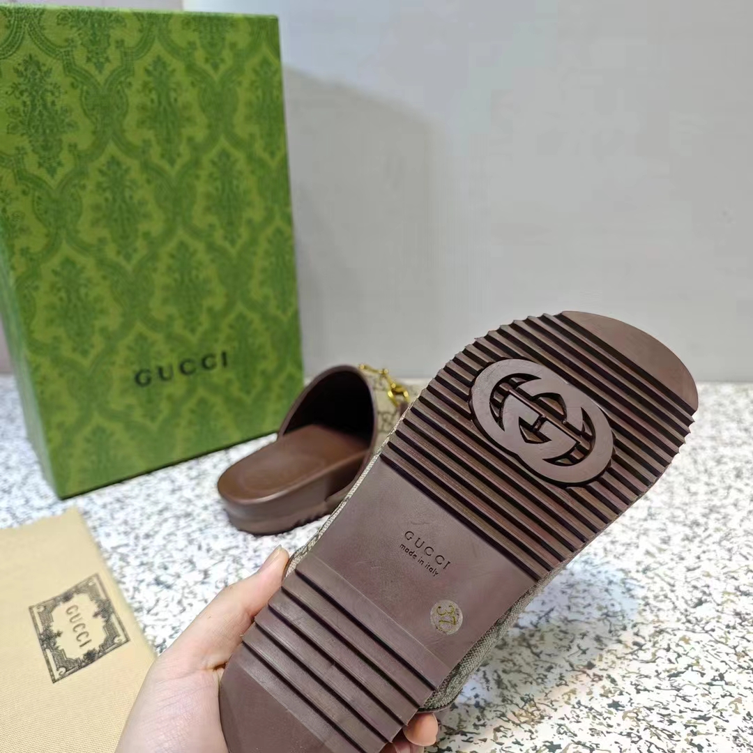 G*u*i unisex horsebit slipper beige ebony gg supreme leather horsebit flat 1 cm heel