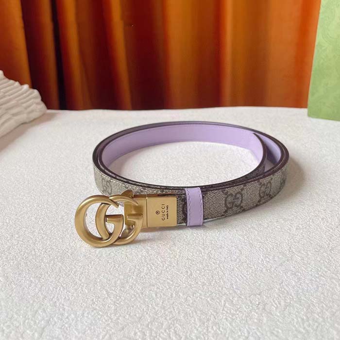 G*u*i unisex marmont reversible thin belt beige ebony gg supreme canvas purple leather