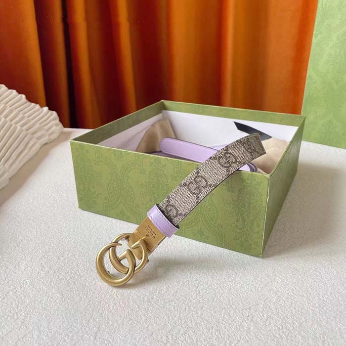 G*u*i unisex marmont reversible thin belt beige ebony gg supreme canvas purple leather