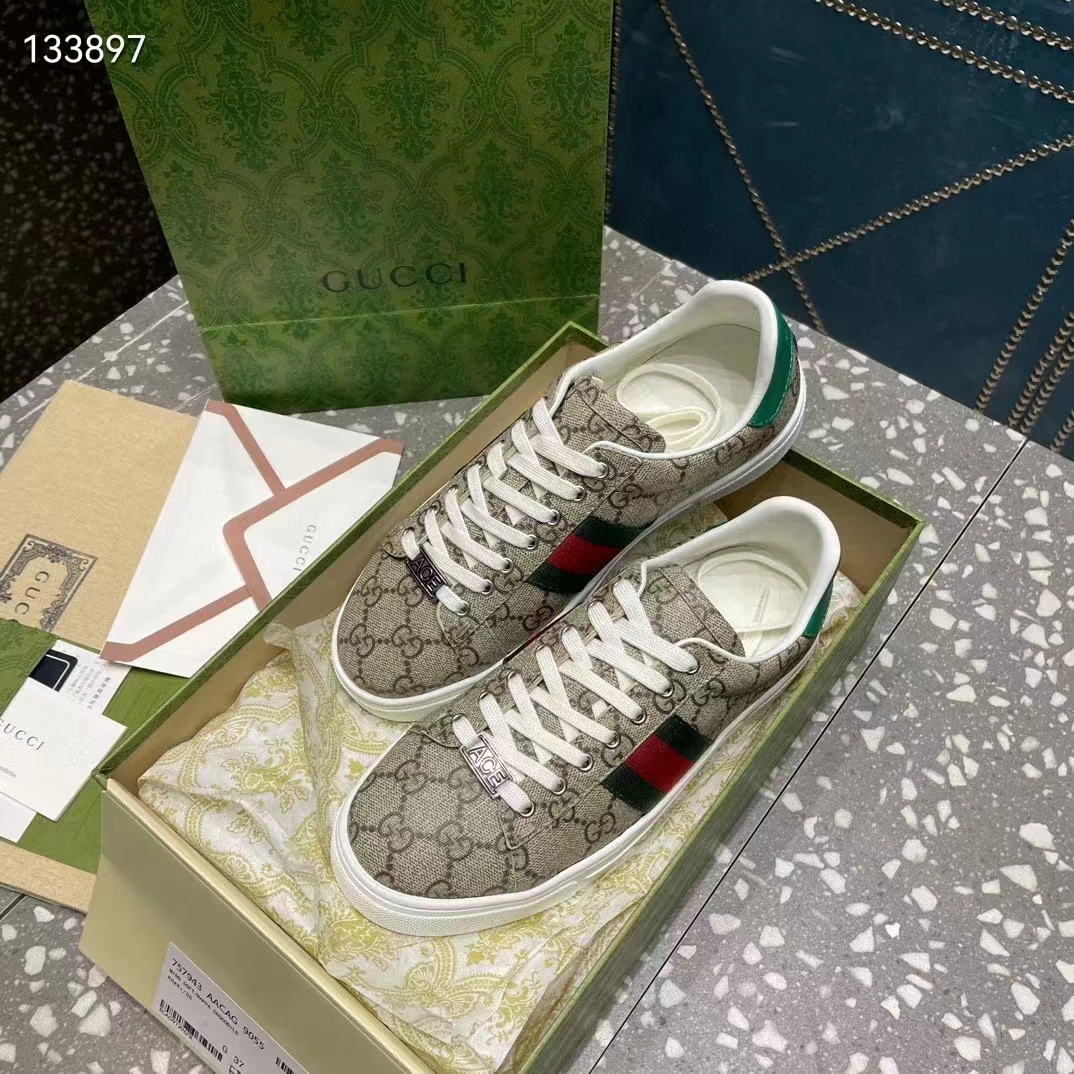 G*u*i unisex gg ace sneaker web beige ebony gg supreme rubber low-heel