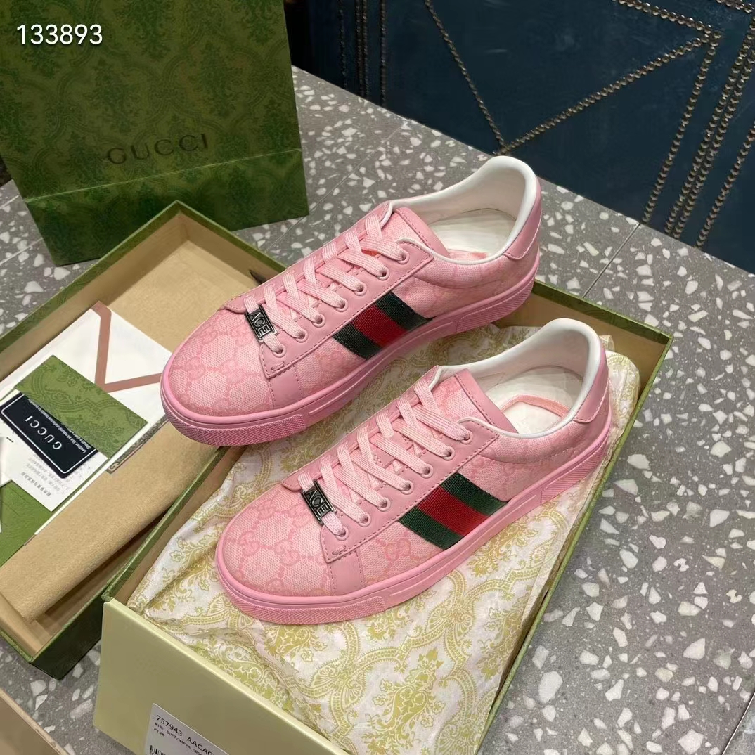 G*u*i women gg ace sneaker web pink gg crystal canvas rubber low-heel