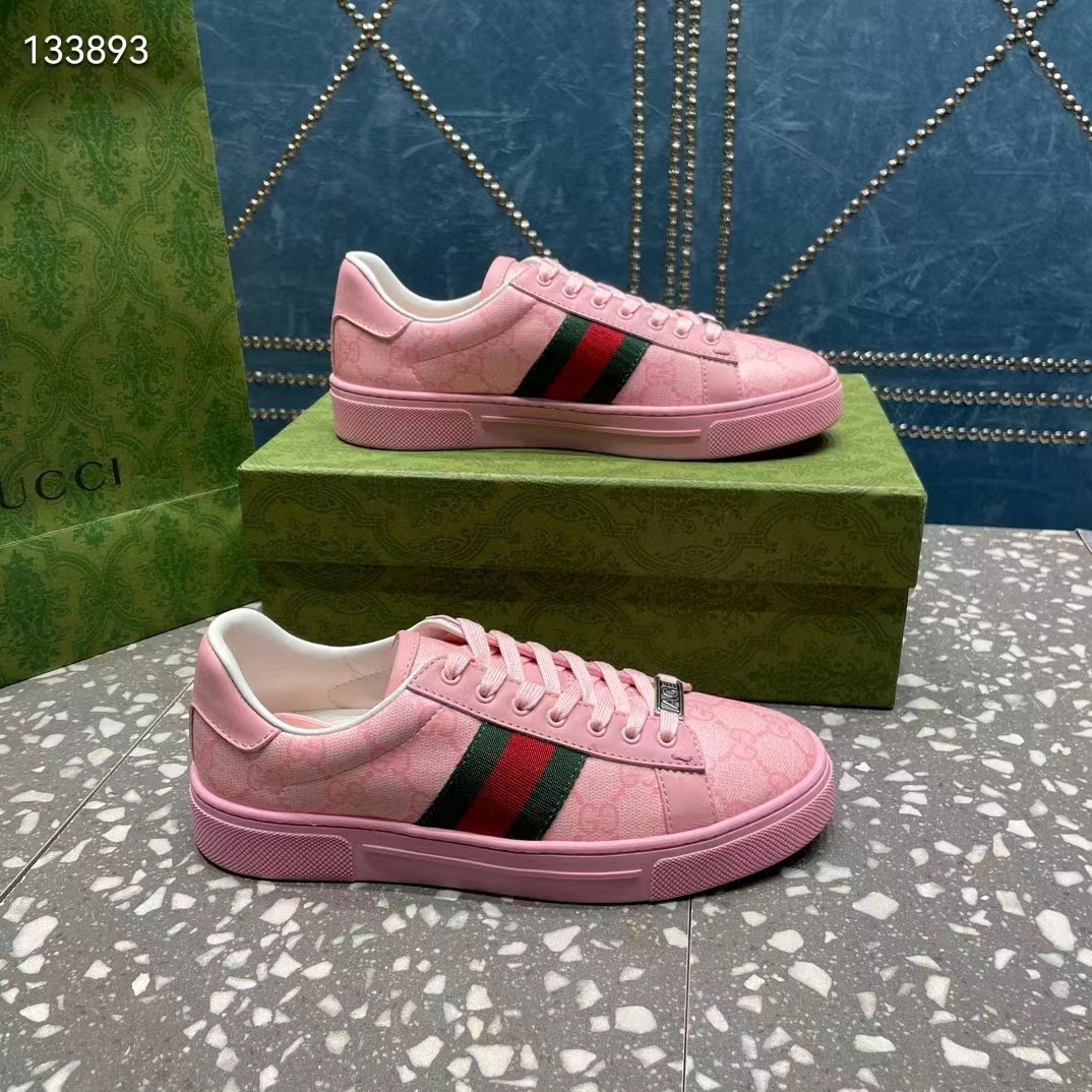 G*u*i women gg ace sneaker web pink gg crystal canvas rubber low-heel