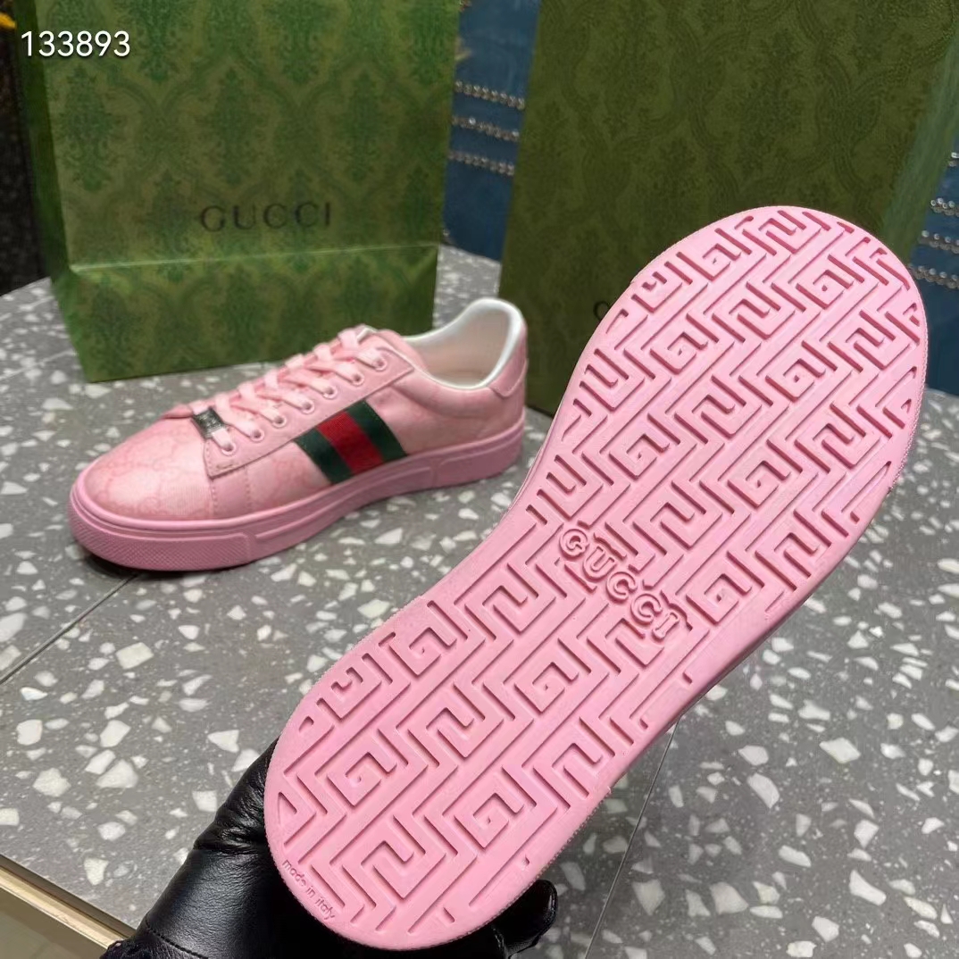 G*u*i women gg ace sneaker web pink gg crystal canvas rubber low-heel