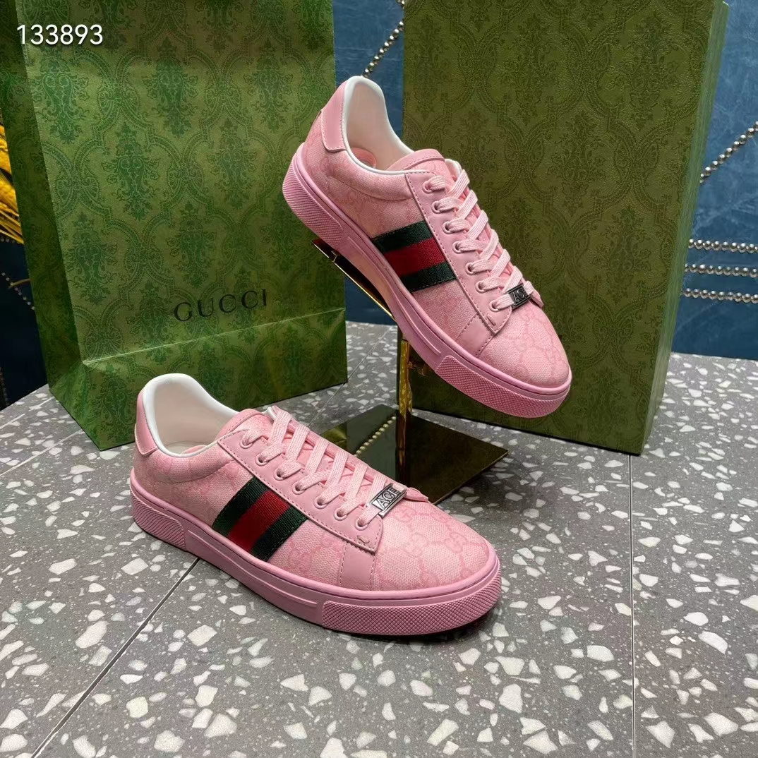 G*u*i women gg ace sneaker web pink gg crystal canvas rubber low-heel