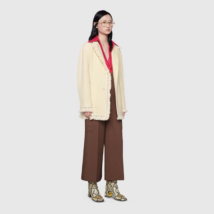 G*u*i women gg belted wool bouclé jacket white ribbon lined detachable patch pockets