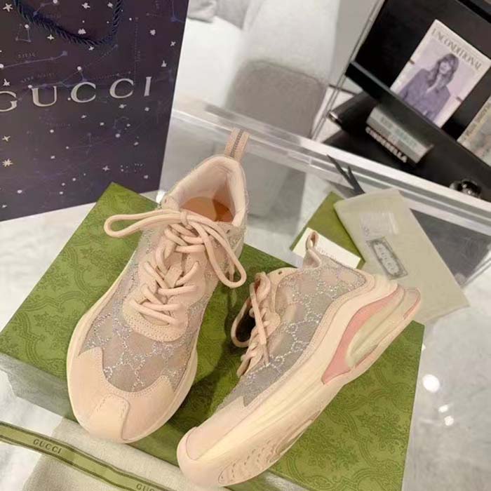 G*u*i women gg G*u*i run gg crystal mesh sneaker pink suede mid 6 cm heel