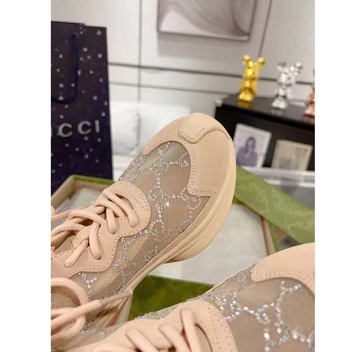 G*u*i women gg G*u*i run gg crystal mesh sneaker pink suede mid 6 cm heel