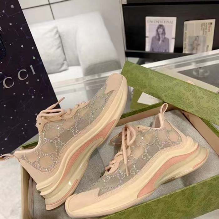 G*u*i women gg G*u*i run gg crystal mesh sneaker pink suede mid 6 cm heel