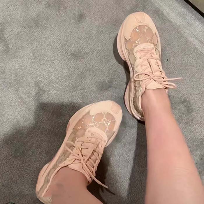 G*u*i women gg G*u*i run gg crystal mesh sneaker pink suede mid 6 cm heel
