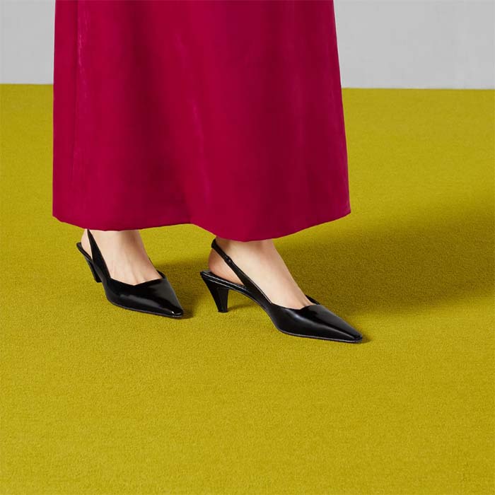 G*u*i women gg slingback pump black leather interlocking g square upper mid-heel