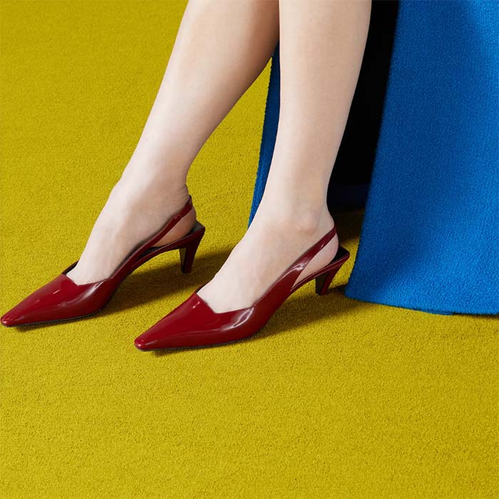 G*u*i women gg slingback pump dark red leather interlocking g square upper mid-heel
