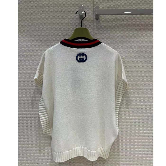G*u*i women gg wool sweater interlocking g crewneck web stripe wide armhole sleeveless