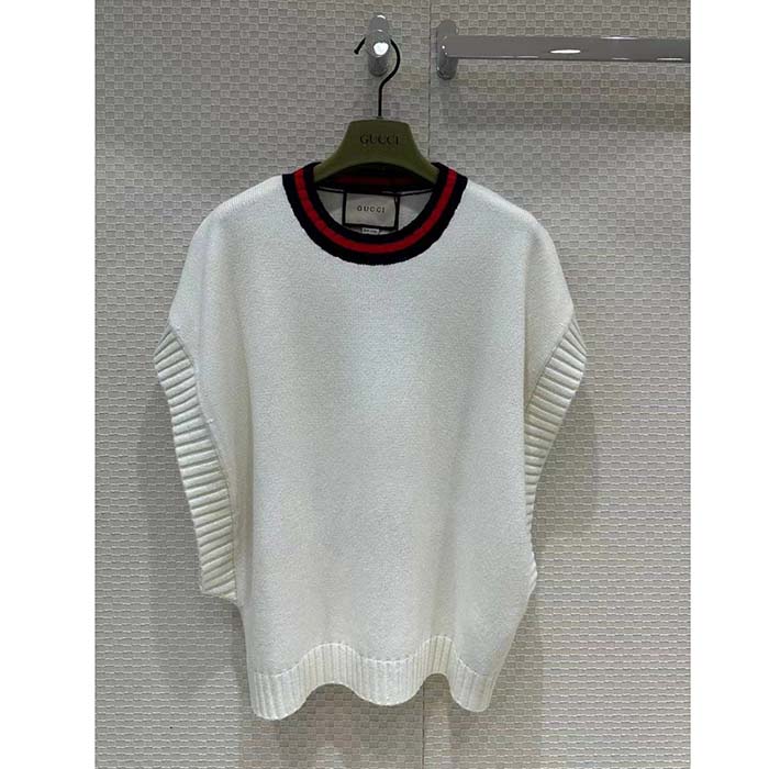 G*u*i women gg wool sweater interlocking g crewneck web stripe wide armhole sleeveless
