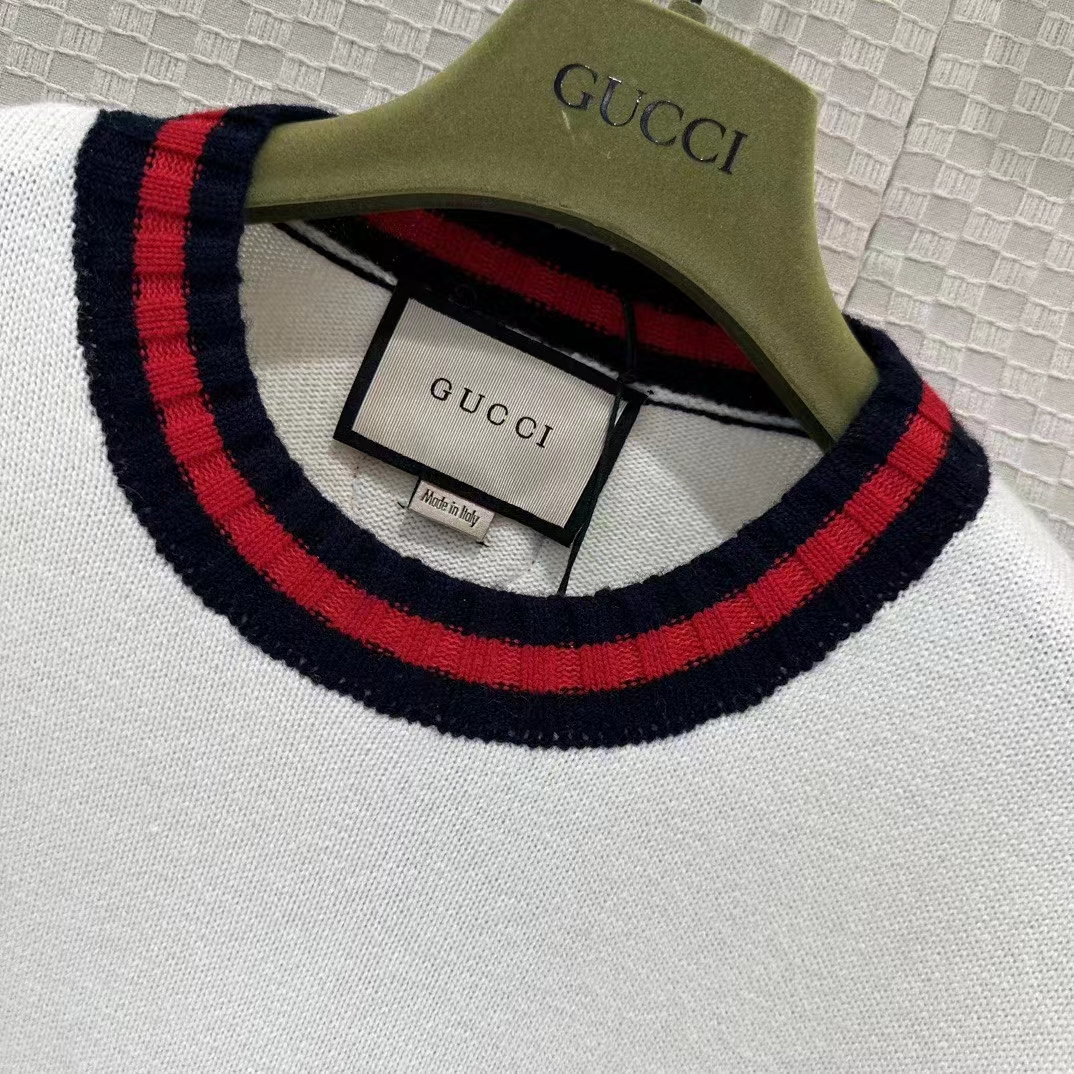 G*u*i women gg wool sweater interlocking g crewneck web stripe wide armhole sleeveless