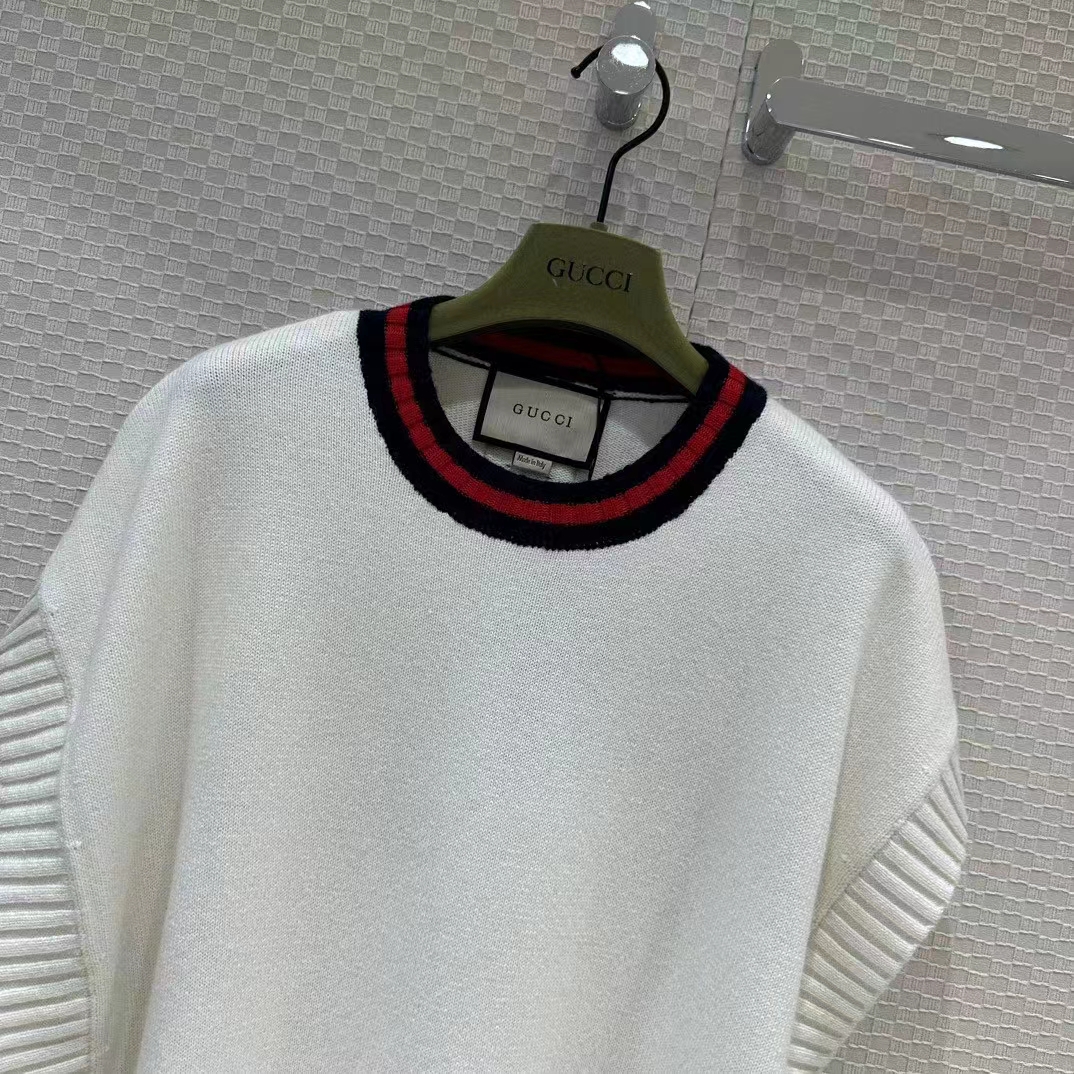 G*u*i women gg wool sweater interlocking g crewneck web stripe wide armhole sleeveless