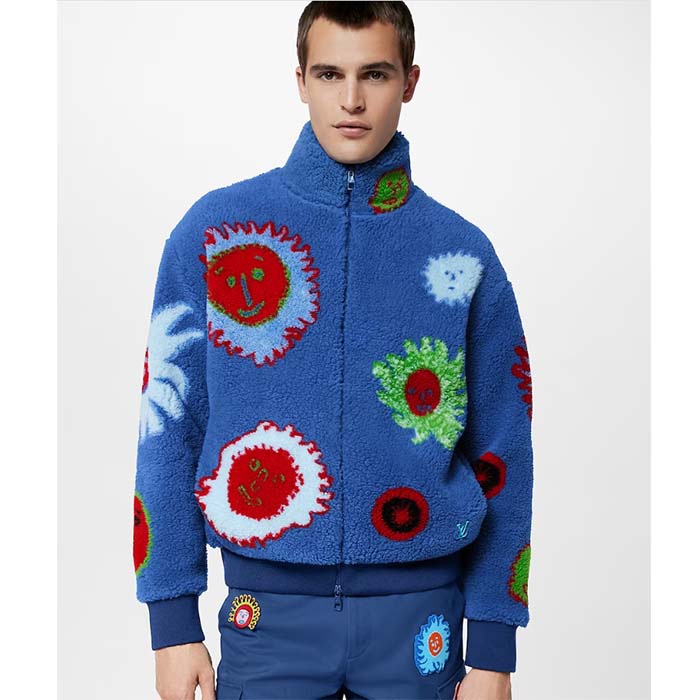 Louis Vuitton Men LV x YK Faces Zipped Fleece Blouson Polyester Blue Multicolor Regular Fit