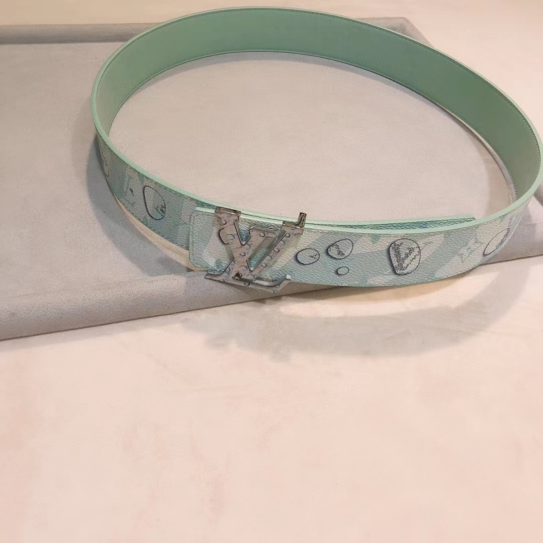 Louis Vuitton Unisex LV Aqua 40 MM Reversible Belt Aqua Green Leather Metal Buckle