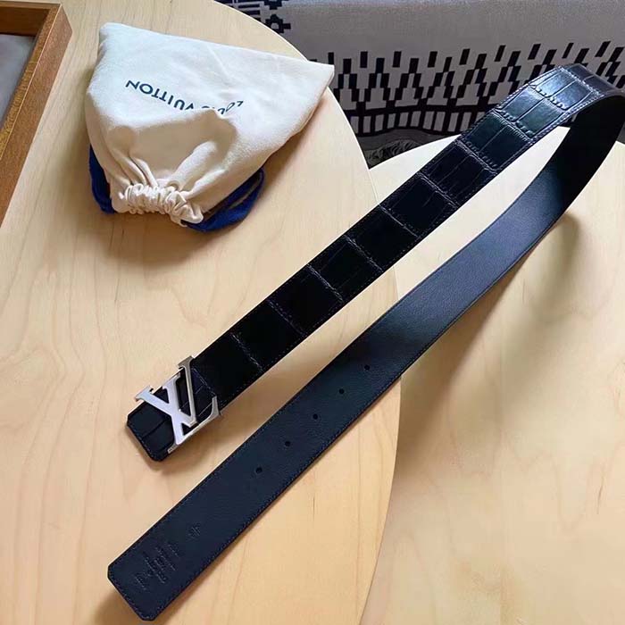 Louis Vuitton Unisex LV Heritage 35 MM Reversible Belt Black Alligator Napa Leather