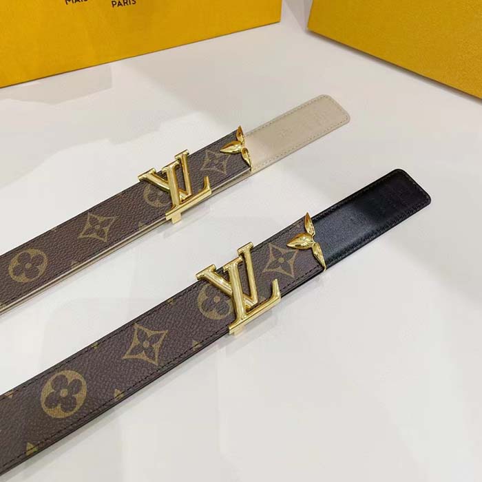 Louis Vuitton Unisex LV Pretty LV 30 MM Reversible Belt Black Brown Monogram Canvas Recto Side