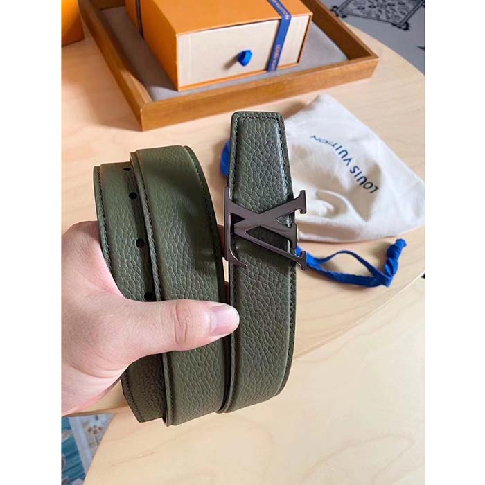Louis Vuitton Unisex LV Rays 40 MM Reversible Belt Khaki Green Grained Leather Calf