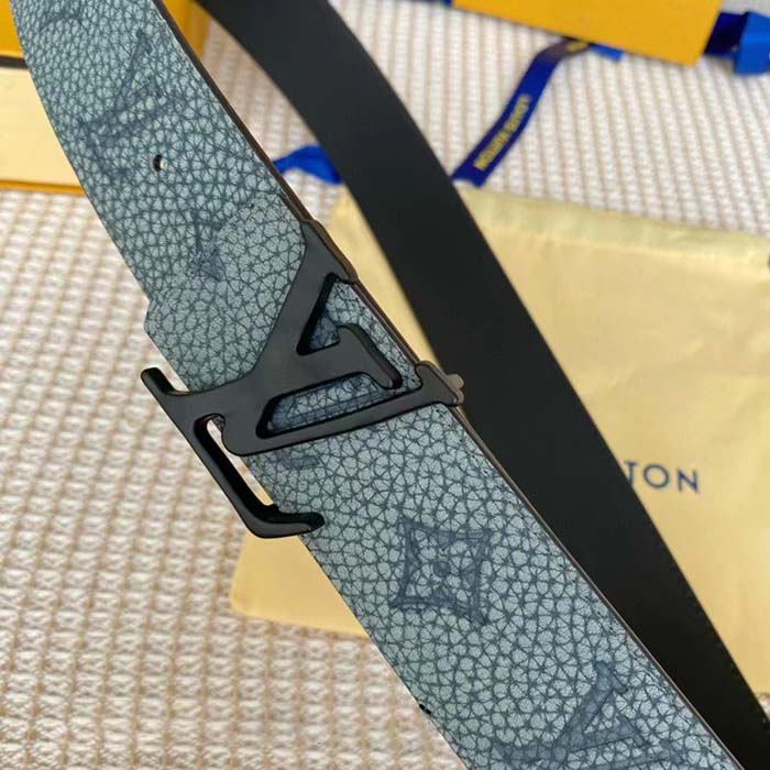 Louis Vuitton Unisex LV Shape MNG Climbing 40 MM Reversible Belt Grey Monogram Taurillon Leather