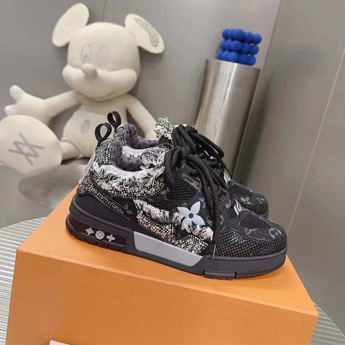 Louis Vuitton Unisex LV Skate Sneaker Black Swarovski Crystals Monogram Denim Double Laces Rubber