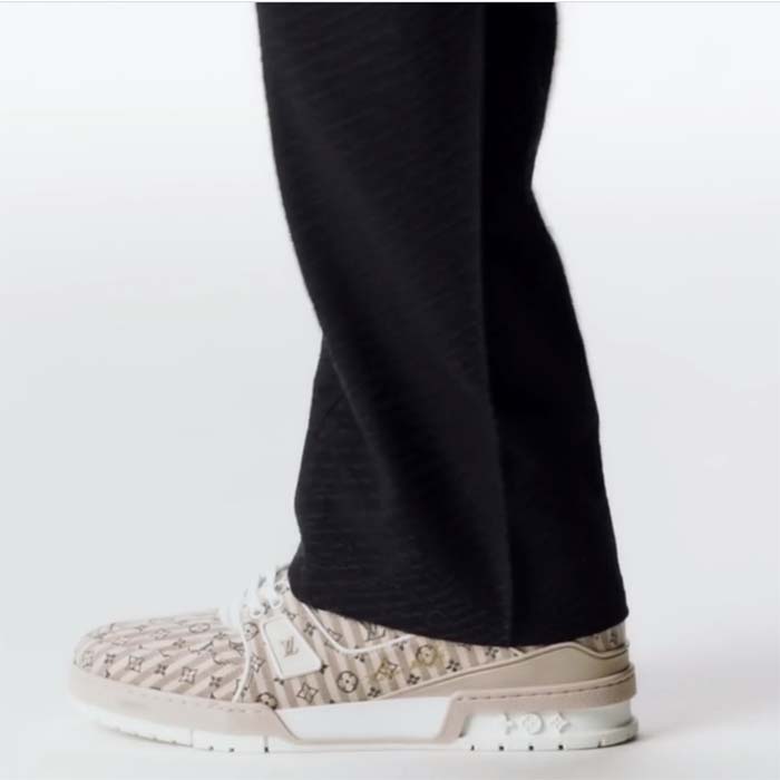 Louis Vuitton Unisex LV Trainer Sneaker Beige Monogram Textile Rubber Outsole Initials