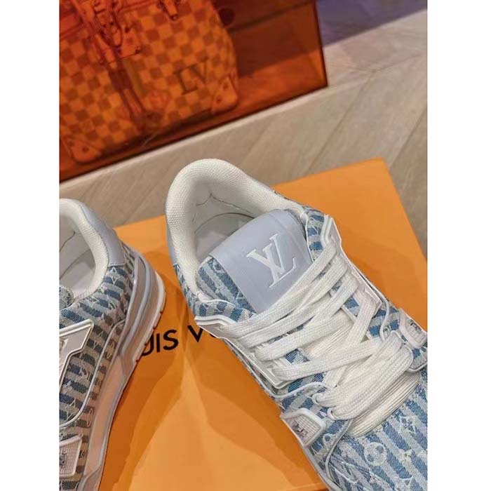 Louis Vuitton Unisex LV Trainer Sneaker Blue Monogram Textile Rubber Outsole Initials