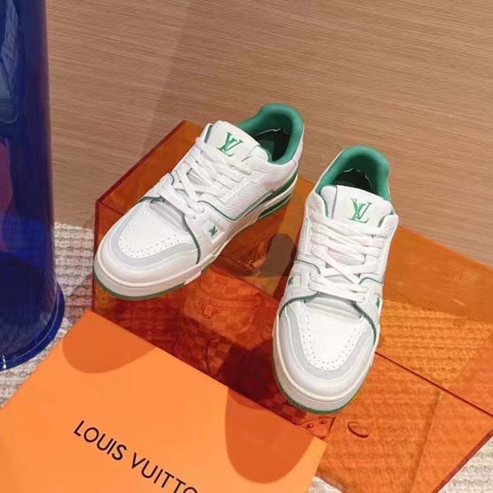Louis Vuitton Unisex LV Trainer Sneaker Green Grained Calf Leather Rubber Initials